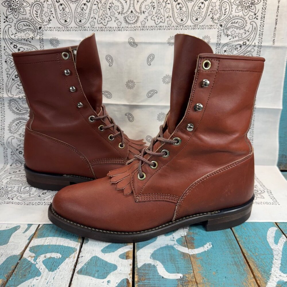 Vtg Justin L0518 Paddock Brown Leather Lace Western Ranch Women's Size 6.5c Usa